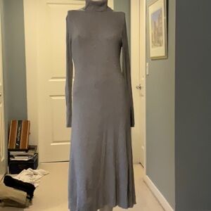 Tommy Hilfiger rib knit turtleneck midi dress with flare skirt.